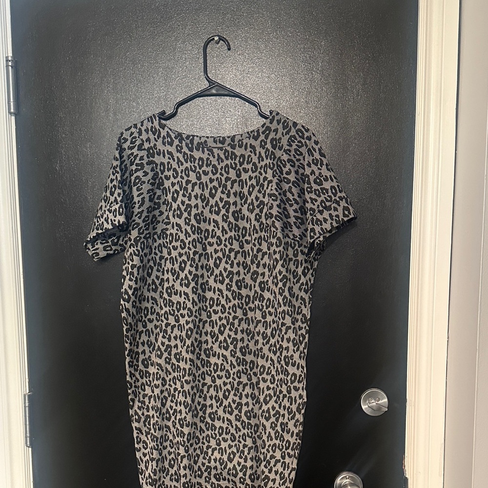 She and Sky Leopard Print Dress - Black and Gray